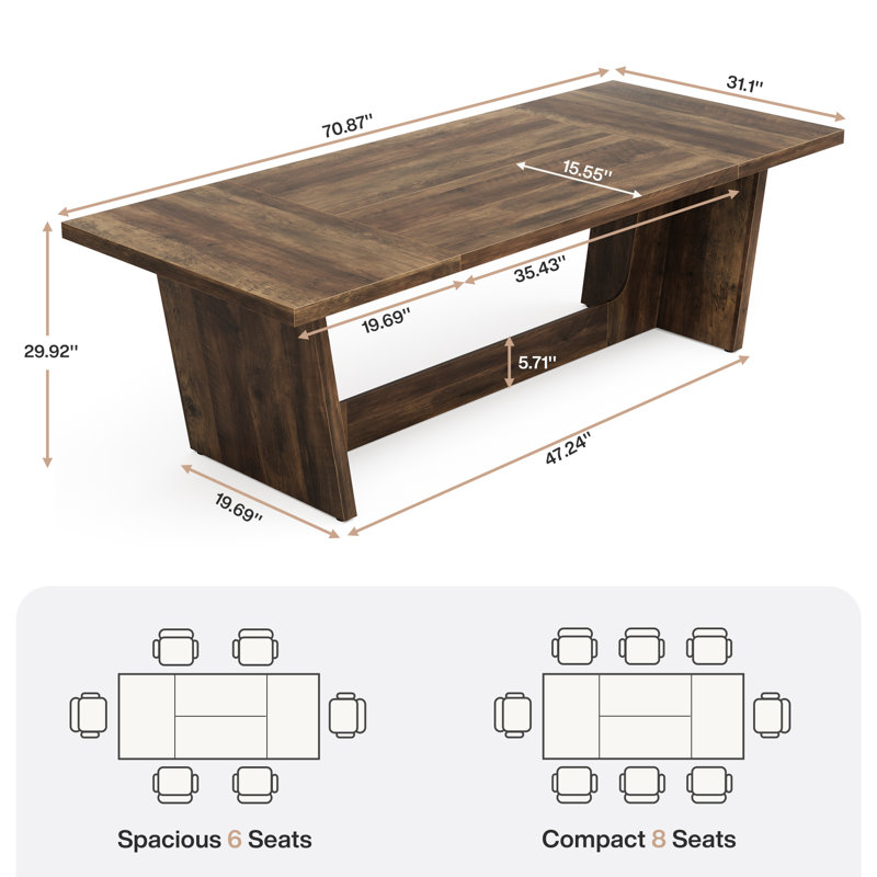 70.9" Dining Table for 6-8 People, Brown
