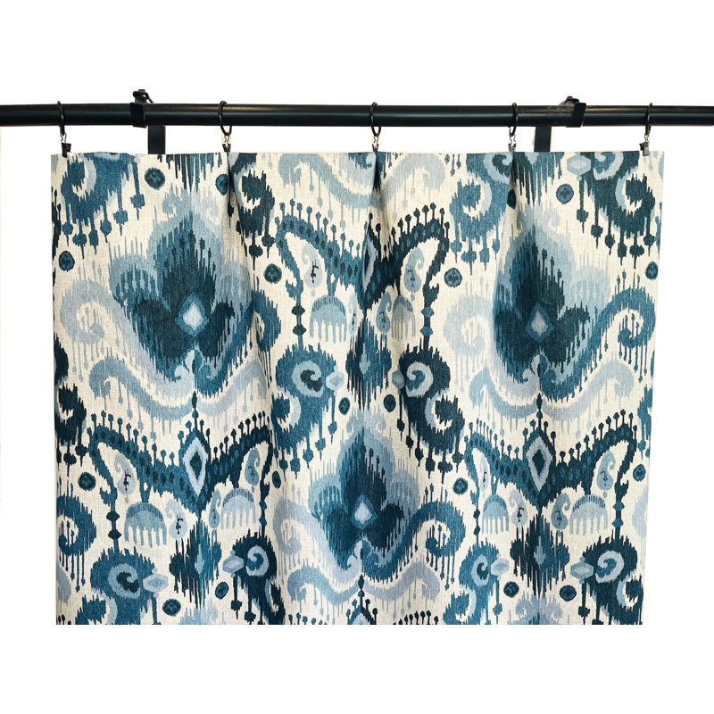 Navy Grey Blue Damask Ikat Paisley Print Curtain Panels, 50" W x 90" L