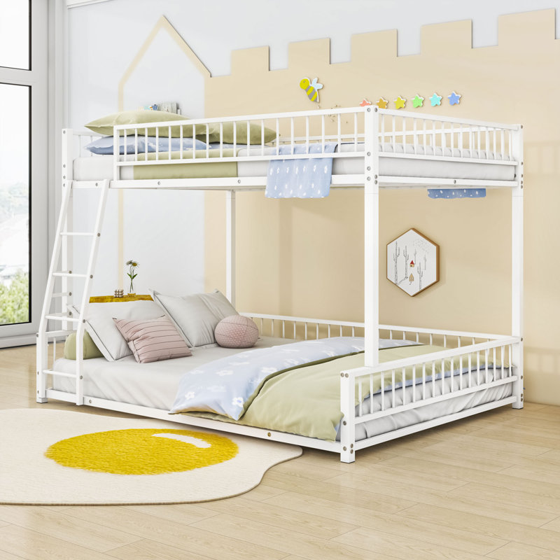 Metal Bunk Bed With Ladder, Full XL Over Queen, White