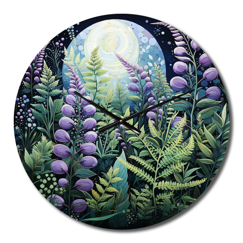 Horloge murale florale mauve et fougères mauves, Petit