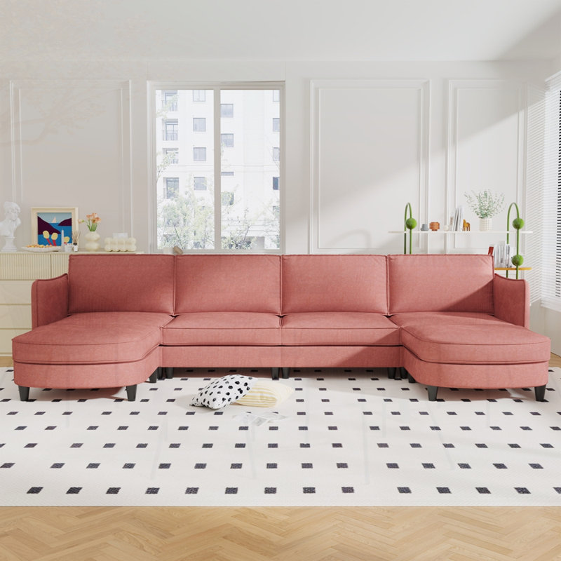 Canapés en U avec repose-pieds mobile, Rouge