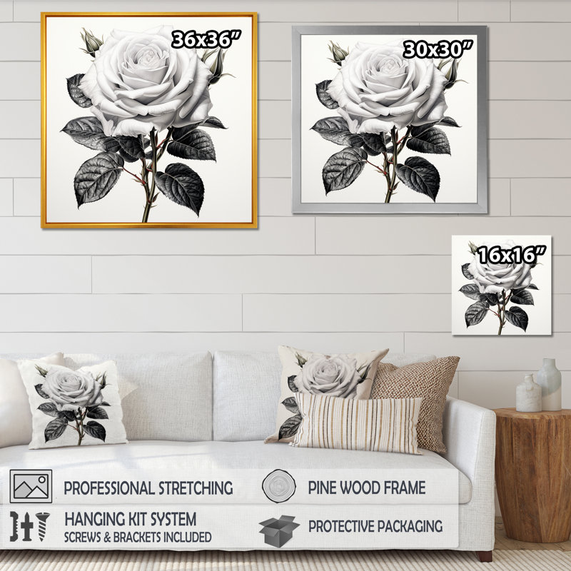 Dessin au crayon monochrome rose - rose, art mural, H 30 po x l 30 po x P 1,5 po, Cadre simple noir