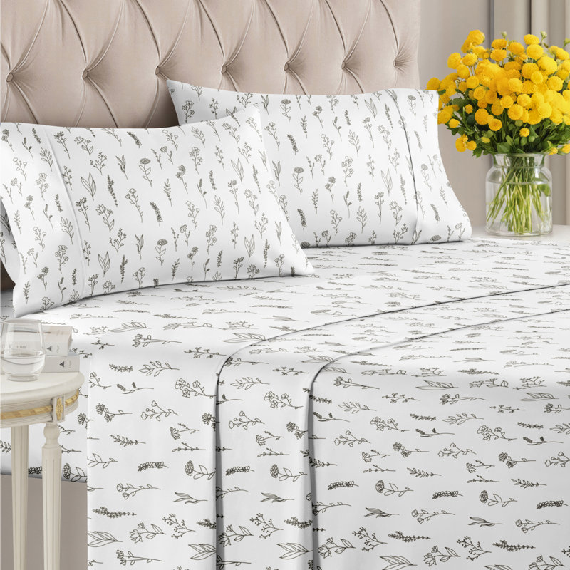 4 Piece Floral Sheet Set Premium Cooling, Soft & Wrinkle Free Bed Sheets – Ultra Soft Microfiber Luxury Bedding Set