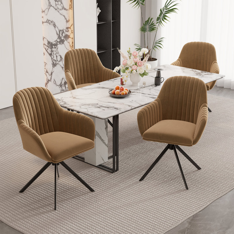 Velvet Upholstered Side Chair, Brown, 4, Brown