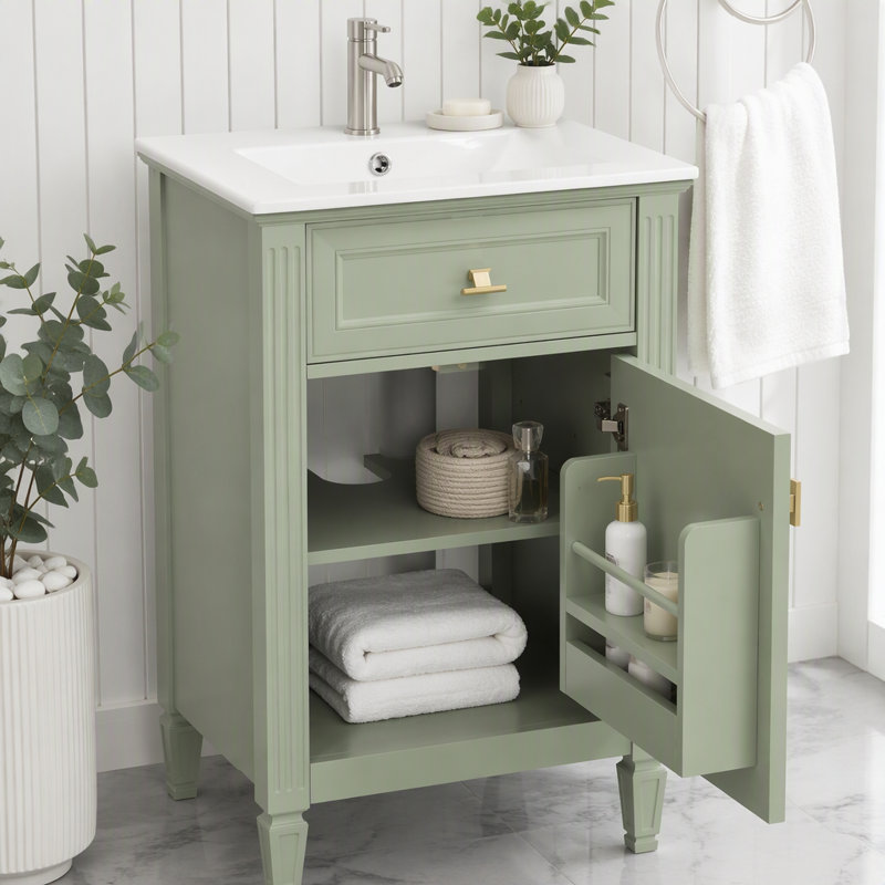 Meuble-lavabo de 20 po avec lavabo et rangement intelligent, Vert, 20