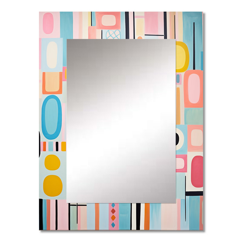 Rose Mid Century Playful Patterns V - grand miroir mural moderne Mid-Century, miroir unique moderne Mid-Century, impression sur métal