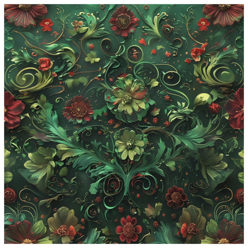 Floral Green Red Artwork Duvet Covers, King