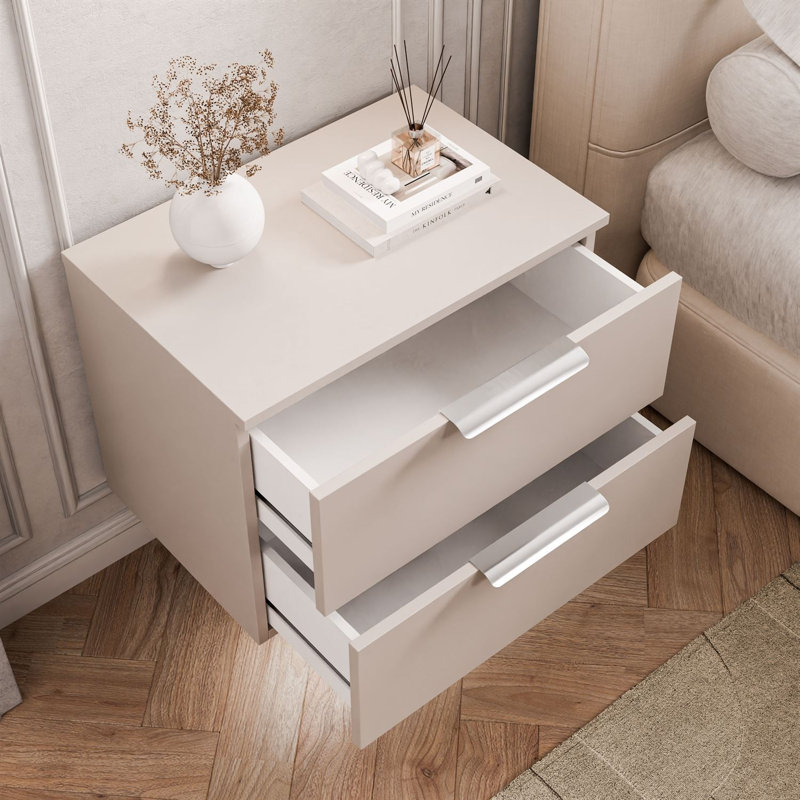 55 cm W Bedside Table, Cashmire/Silver