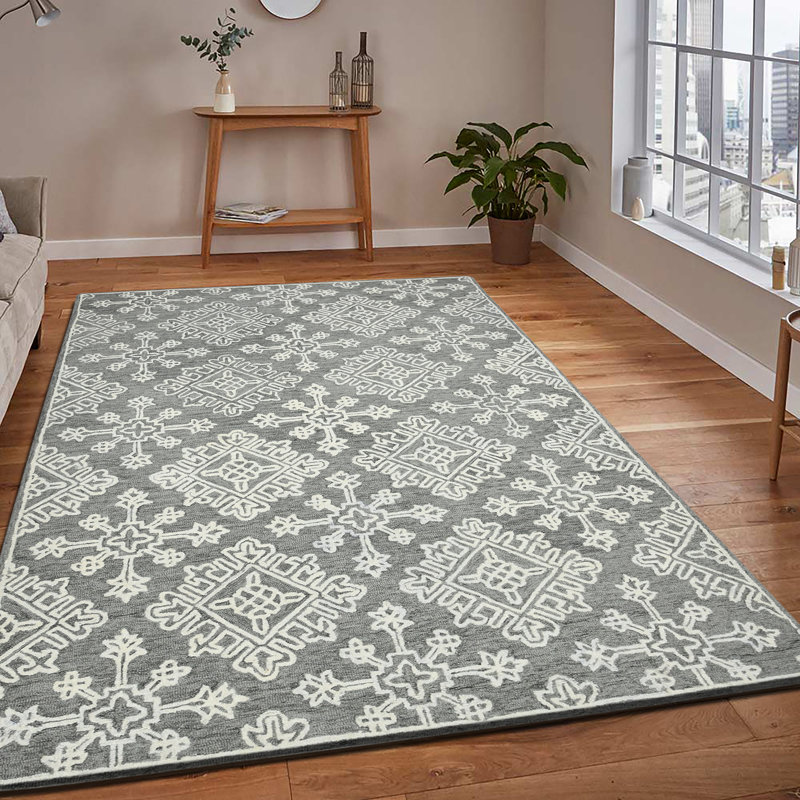 Laurent Transitional Geometric Natural Wool Area Rug, Rectangle 8' x 11'