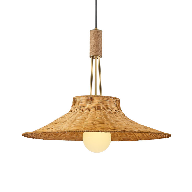 Luminaire suspendu 24 pouces avec abat-jour en bambou 1 lumière finition dorée