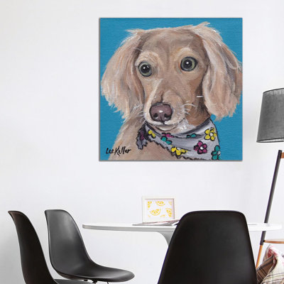Dachshund With Flower Bandana - Wrapped Canvas Print