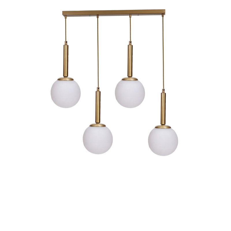 Lustre élégant en métal avec capuchon en verre, hauteur réglable, 31,5 po x 2,4 po x 1,2 po | Blanc et finition dorée | Convient à 4 ampoules E27 (40 W maximum) |  pour les salles à manger et les salons modernes, solution d'éclairage élégante et fonctionnelle