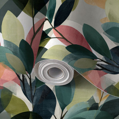 Papier peint auto-adhésif à motif de feuilles scandinaves à motif de feuilles terreuses auto-adhésif et amovible 24 po x 118 po (60 x 300 cm)