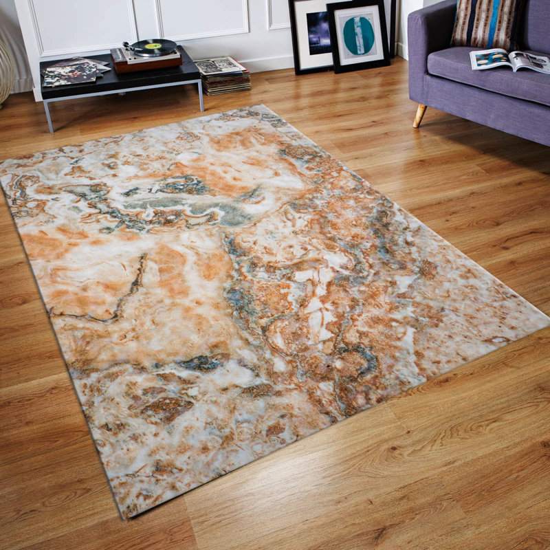Tapis abstrait en polyester tissé à la machine Ediberto gris / brun / crème, Tapis de couloir 2 pi 7 po x 6 pi 7 po