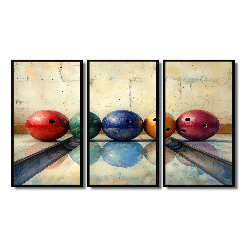 «Bowling Ball Beauty I» - ensemble de reproductions d'art mural, Toile avec cadre flottant noir, H 28 po x l 36 po x P 1 po
