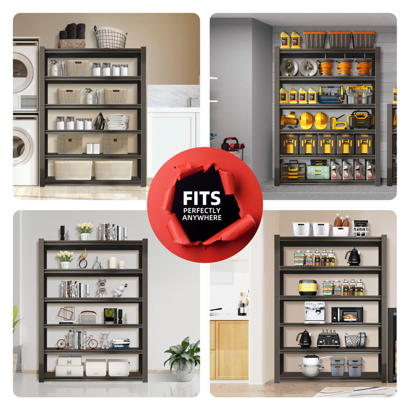 Tablettes de rangement 2400 lb Tollstrup, étagères de garage réglables en métal de l 48 po, support de rangement robuste à 6 niveaux pour entrepôt, l 48 po x P 18 po x H 82 po, noir