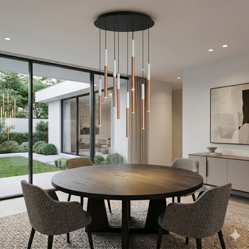 Baileyton 9 - Light Cluster Pendant, White Top/Brushed Copper