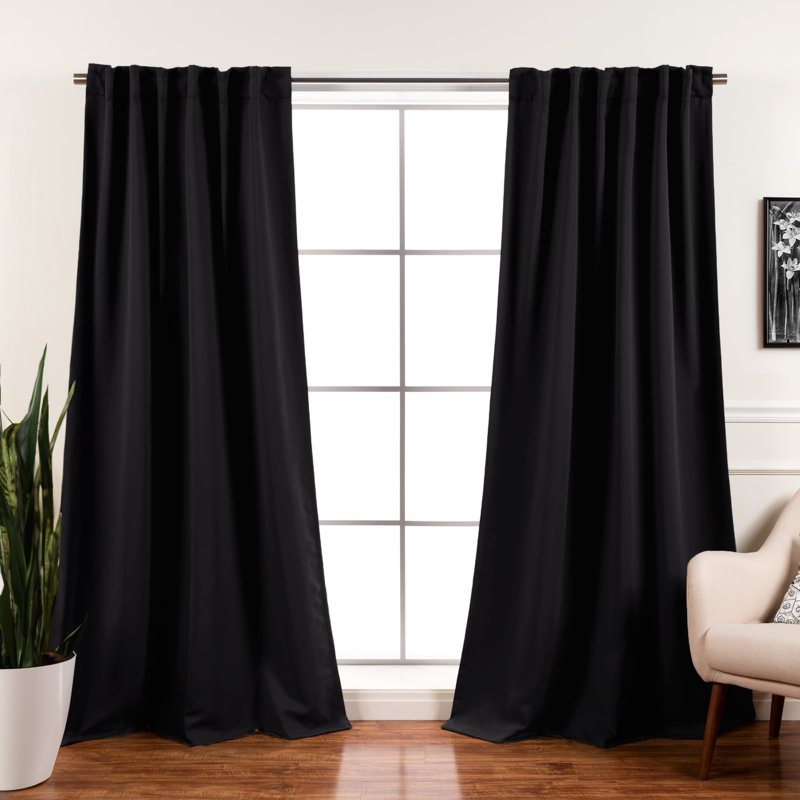 Bantam Solid Blackout Thermal Rod Pocket Curtain Panels, Black, 52" W x 102" L