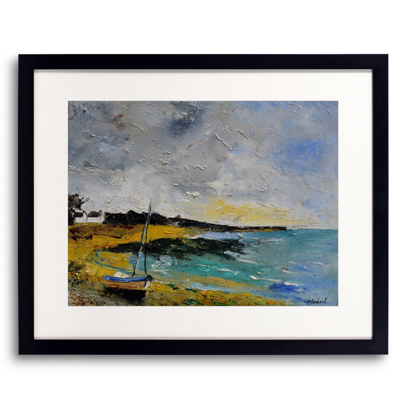 Paysage marin par Pol Ledent - Peinture, Papier avec cadre noir, 30" H x 24" W