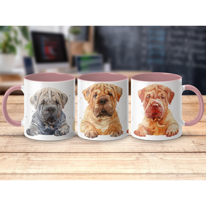 Shar Pei Puppies Watercolor Design 11oz Coffee Mug, 2