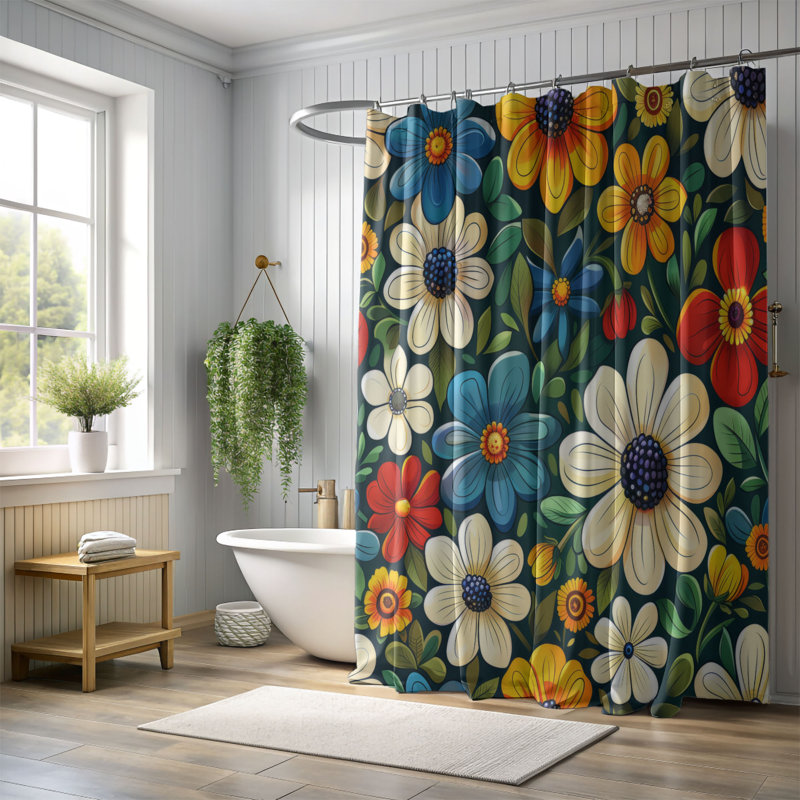 Flower Circles - Rideau de douche Premium, H 74 po x l 71 po