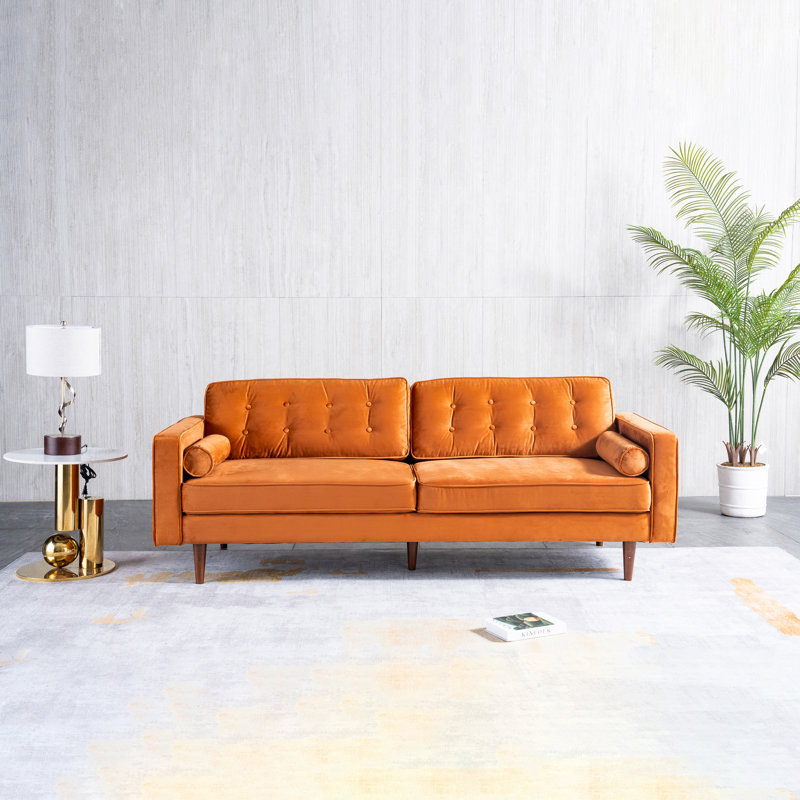 Ansonia 85" Velvet Square Arm Sofa, Orange