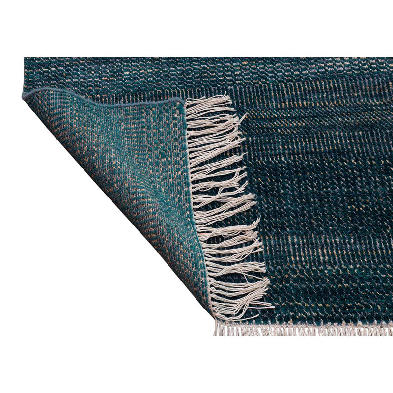 Wool Geometric Area Rug in Green/Charcoal