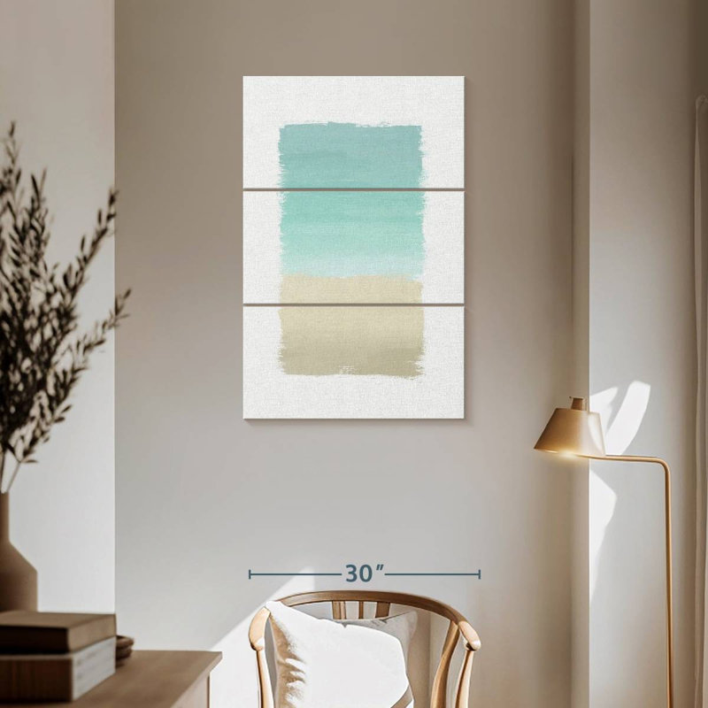 Avery turquoise abstrait sur fond blanc, H 57 po x l 36 po