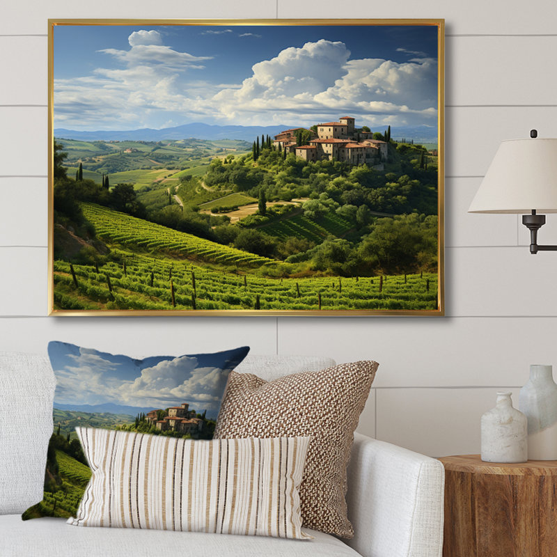 Italie, tranquillité toscane, Italie, art mural, H 24 po x l 32 po x P 1 po, Cadre flottant doré