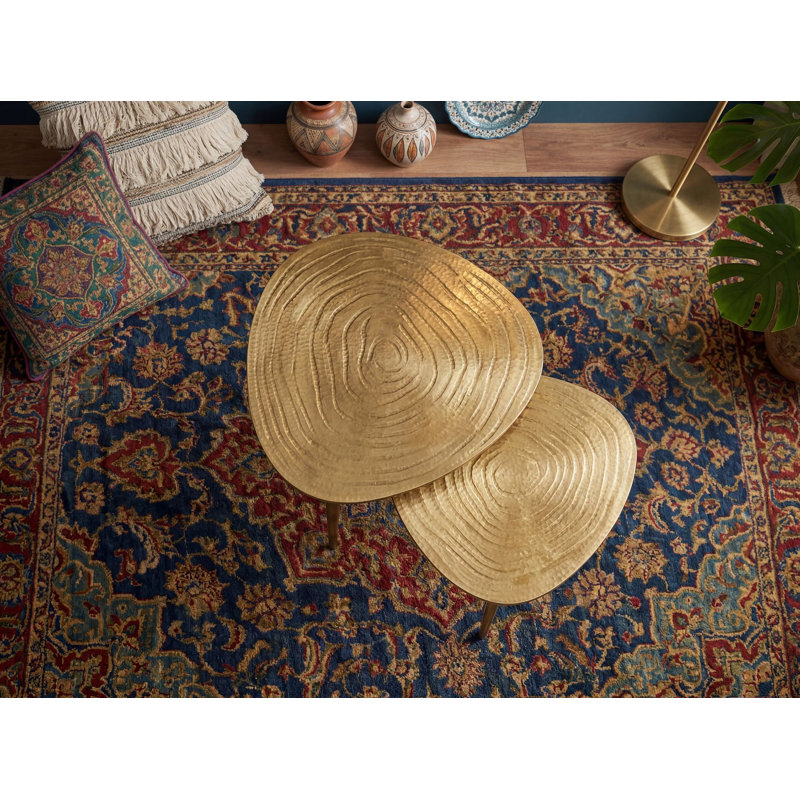 Set of 2 Organic-Shaped Gold Aluminium Nesting Coffee Tables