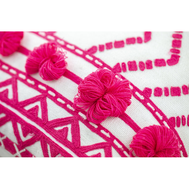 Pink Embroidered Square Outdoor Pillow with Tassels