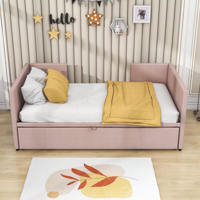 Lit de jour simple en velours rembourré avec couchette simple, Rose
