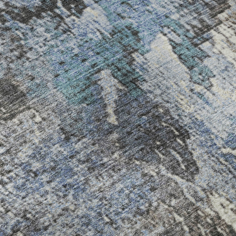Premium Machine Washable Mayfield AMF2283 Abstract Rug, Denim, 10' x 14'