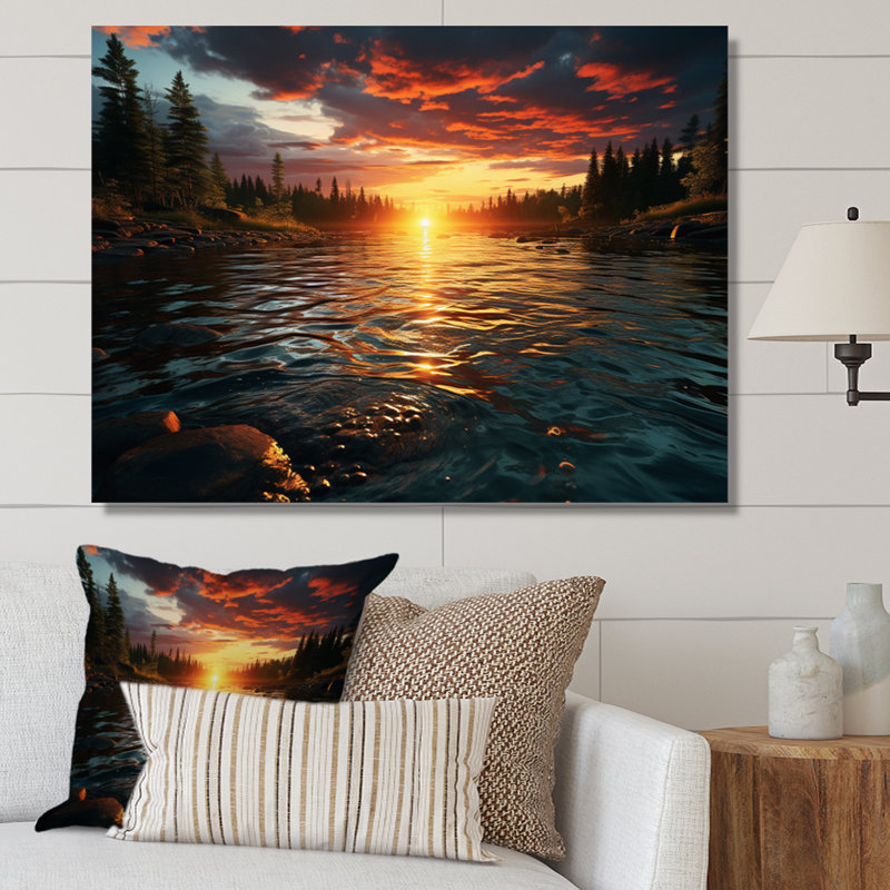 Coucher de soleil sur les eaux scintillantes, H 30 po x l 40 po x P 1,5 po, Toile tendue