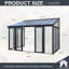 Solarium mural 14 pi x 10 po avec solarium pour abri de jardin avec toit en polycarbonate et portes coulissantes verrouillables pour terrasse ou patio noir