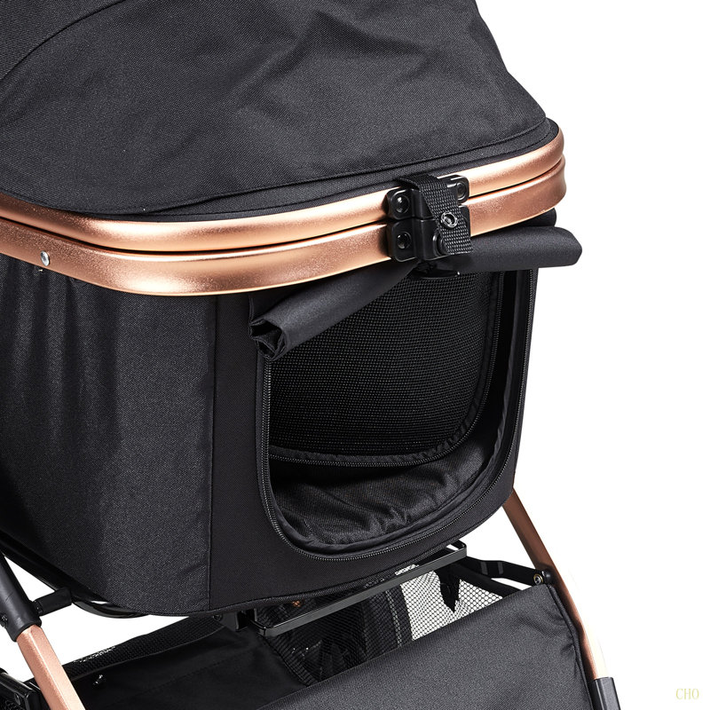 Poussette pour animal de compagnie, poussette pour chien à 4 roues pivotantes avec freins, capacité de poids de 66 lb, poussette pour chiot avec support amovible, panier de rangement et coussin pour animal de compagnie, pour petits et moyens chiens