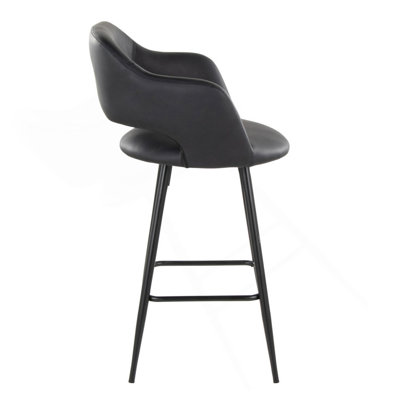 Margarite 26" Contemporary Fixed-Height Counter Stool In Black Metal And Black Faux Leather With Square Black Metal Footrest By Lumisource - Set Of 2
