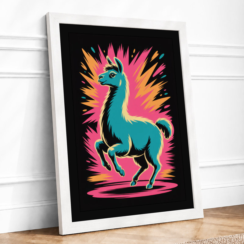 Llama In Starburst Modern - Print, A4 - 29.7 x 21.0 cm, Walnut