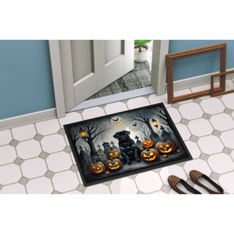 Tapis d'entrée antidérapant pour l'extérieur Novian Pug Spooky, L 24 po x L 36 po