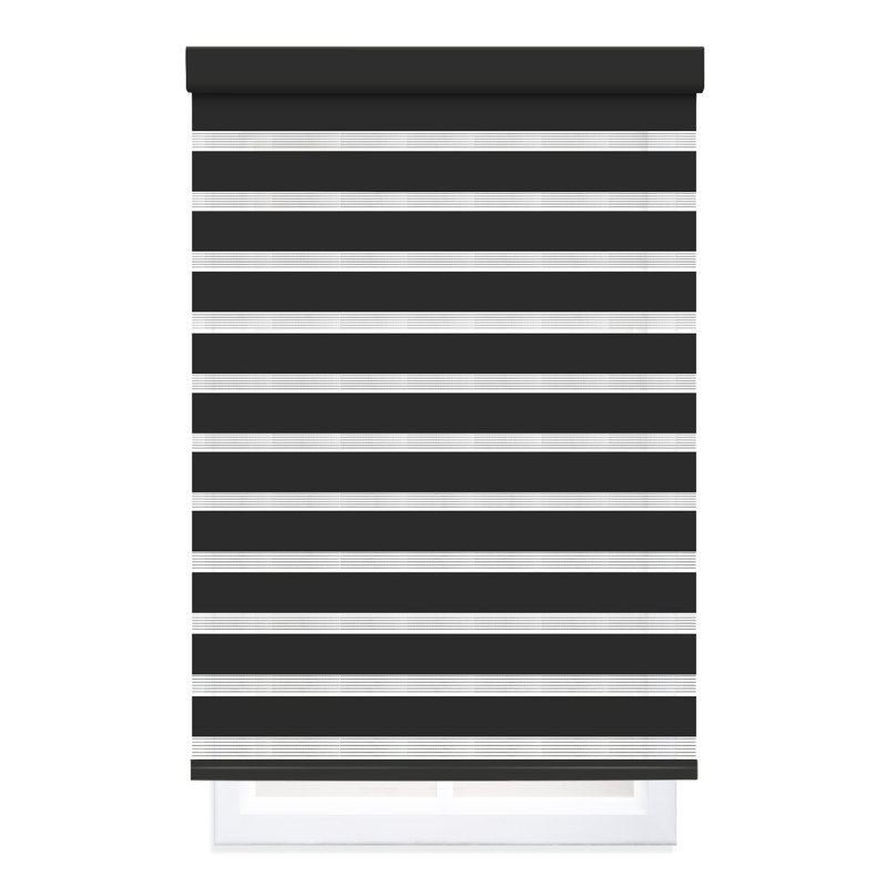 Cordless Zebra Roller Shade with  Room Darkening and Semi-Sheer Dual View, 27"W x 72"L, Black