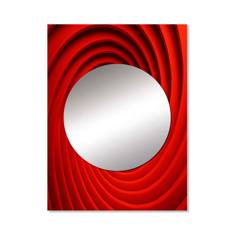 Red Perpetual Pulse Vortex II - Abstract Spirals Mirror Wall Decor MTMIR106162, 40" x 30"
