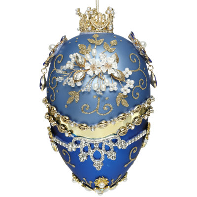 Faberge Jewel Egg Ornament , Blue - 7.5 Inches