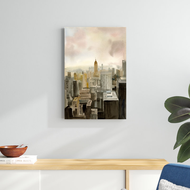 Paysage de ville peint, H 30 po x l 20 po x P 1,25 po