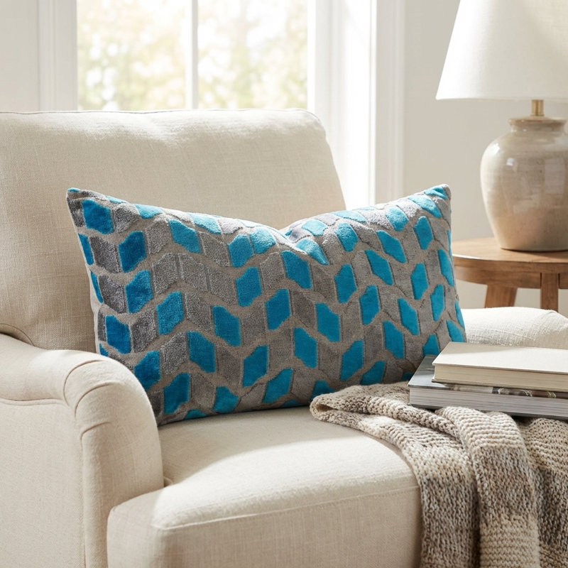 Deep Sea Dive Geometric Reversible Throw Pillow, 12" H x 25" W