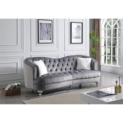 Gray With Velvet Upholstery And Hand-applied Details For Elegance Suede Elegant Nailhead Trim Deep Cushioning