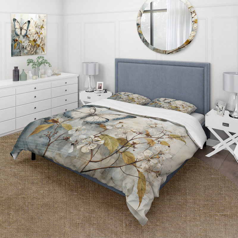 Ensemble de housse de couette Beige Butterfly Glimpse Of Serendipity - animaux - polyester microfibre