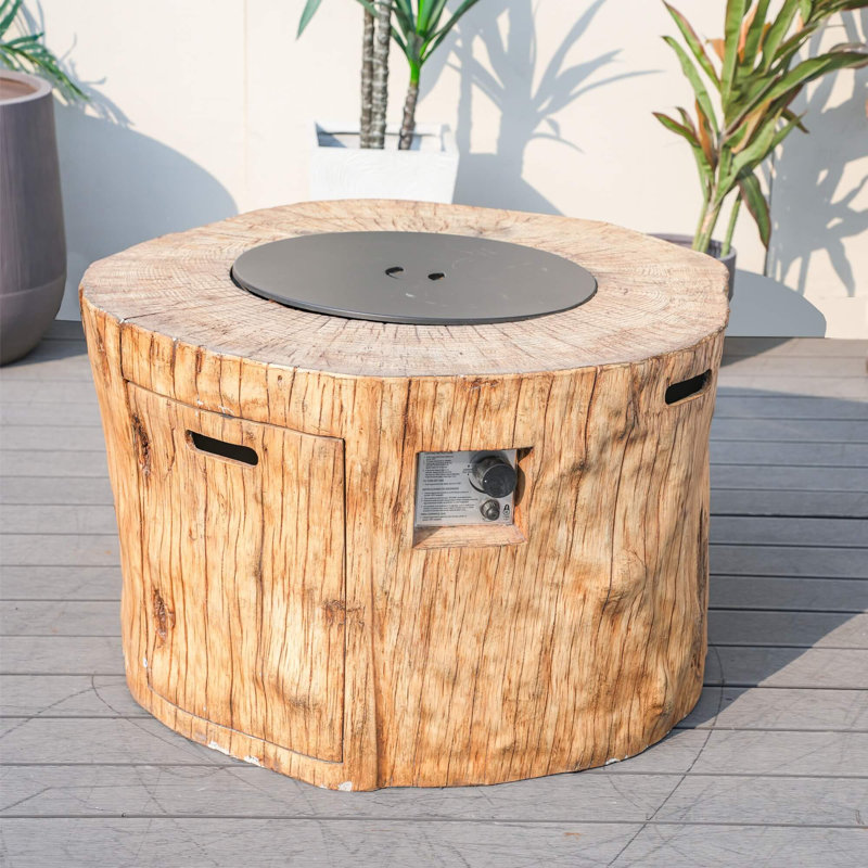 Terraflame Round Faux Wood Fire Pit Table For Outdoor Use