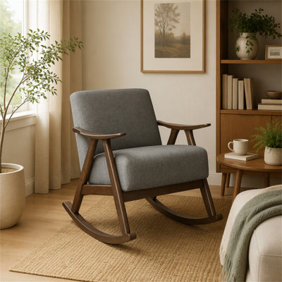 Chaise et fauteuil à bascule en bois gris avec revêtement en noyer foncé Modern Home Furniture