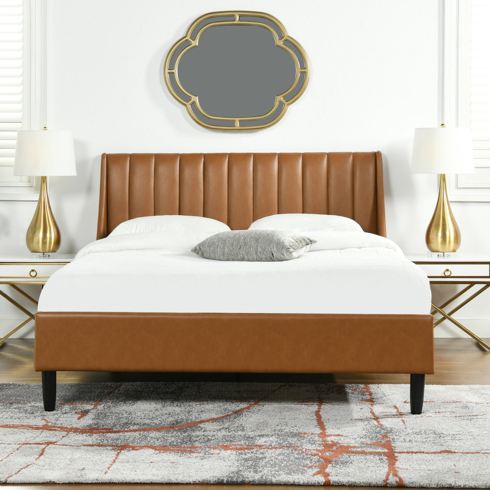 Helaina Upholstered Wingback Bed, Queen, Mink Velvet