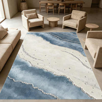 Tapis bleu argent poussiéreux pour le salon, doux et confortable, convient à toutes les saisons, facile à entretenir, tapis de sol intérieur lavable à la machine, sous la table de ferme convenant à la chambre à coucher, à la salle à manger, au bureau, au balcon, au patio de décoration intérieure